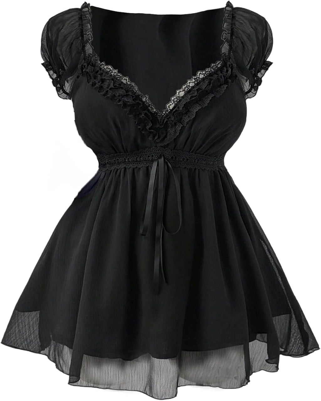 Women's Plus Size Y2K Gothic Sheer Lace Blouse Puff - Adult & Kids T-Shirts, Sweatshirts & Hoodies apparel design preview 1