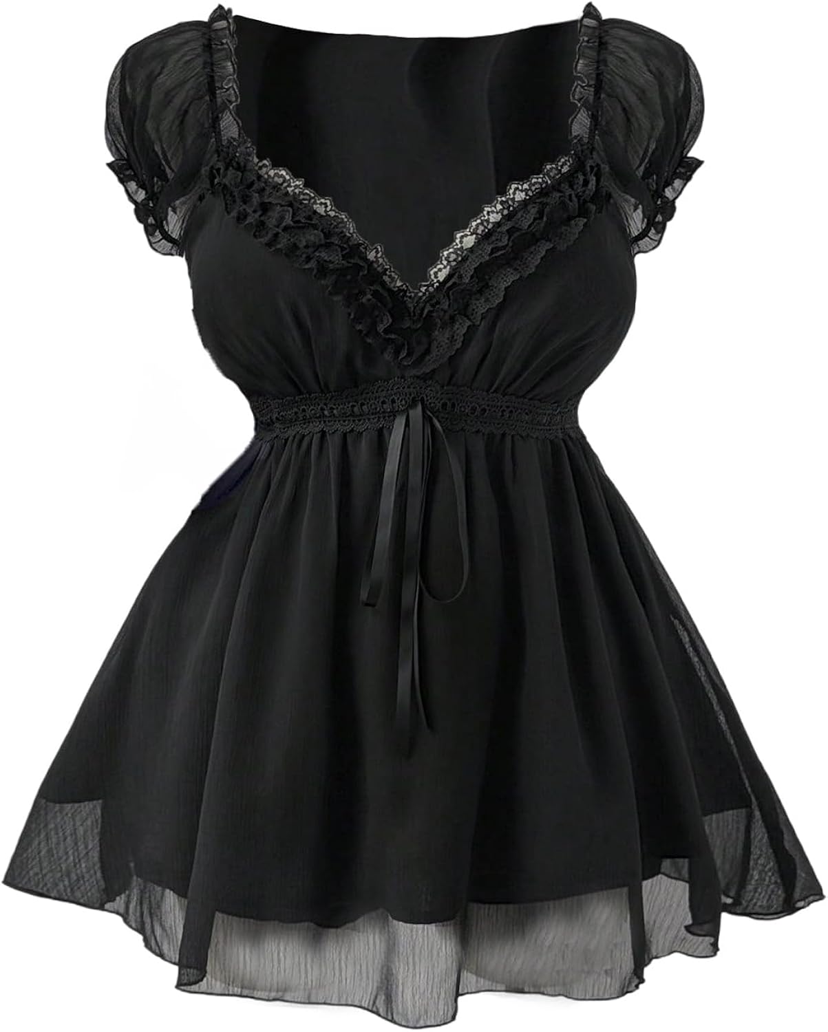 Women's Plus Size Y2K Gothic Sheer Lace Blouse Puff - Adult & Kids T-Shirts, Sweatshirts & Hoodies apparel design preview 1