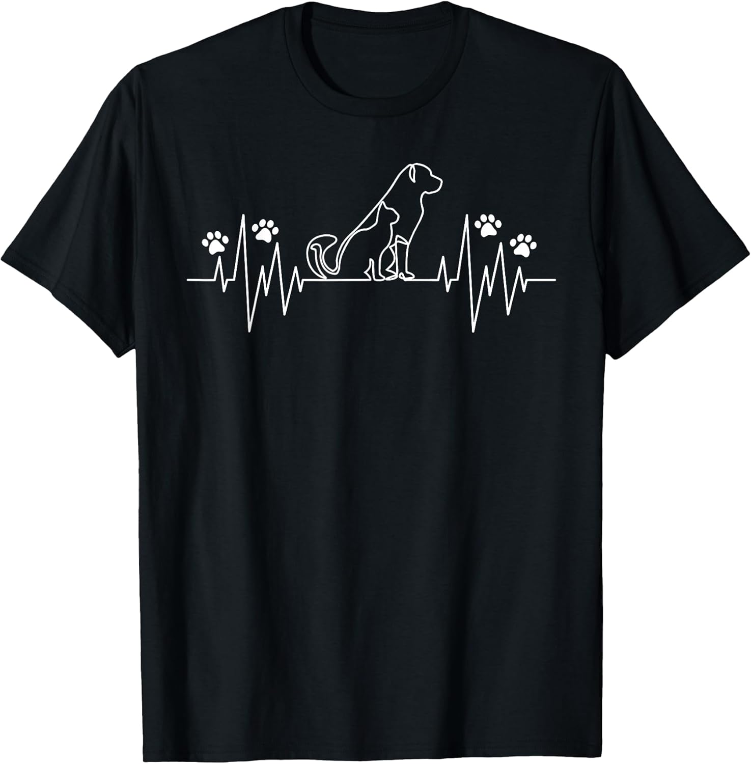 Line art veterinary apparel heartbeat cat and dog - Adult & Kids T-Shirts, Sweatshirts & Hoodies apparel design preview 1
