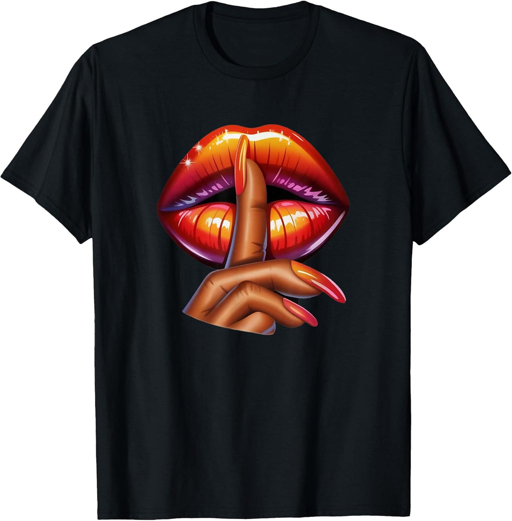 Shhh Lips Finger Silence Pop Art Design for Women - Adult & Kids T-Shirts, Sweatshirts & Hoodies apparel design preview 1