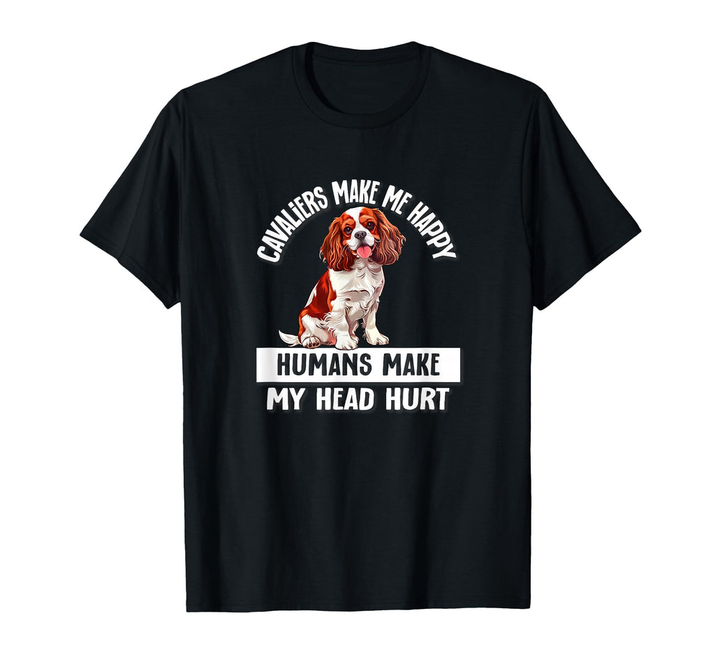Humans Hurt My Head Happy Cavalier T-Shirt - Minimalist Print for Adults - T-Shirt, Sweatshirt, Hoodie