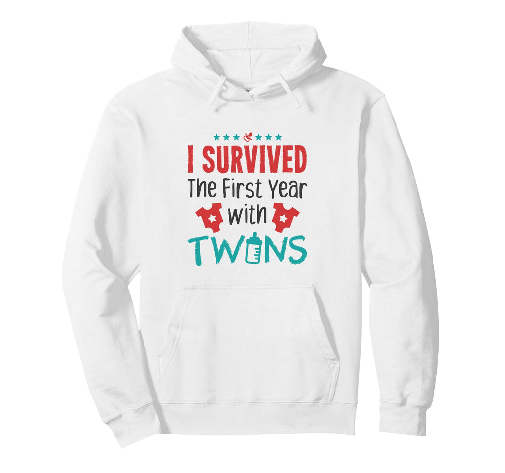 I Survived First Year Twins Twin Mom Hoodie - Minimalist Print for Adults - T-Shirt, Sweatshirt, Hoodie