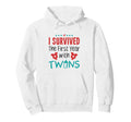 I Survived First Year Twins Twin Mom Hoodie - Minimalist Print for Adults - T-Shirt, Sweatshirt, Hoodie