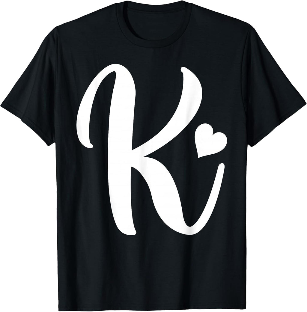 White Letter K Monogram Initials Minimalist Heart - Adult & Kids T-Shirts, Sweatshirts & Hoodies apparel design preview 1