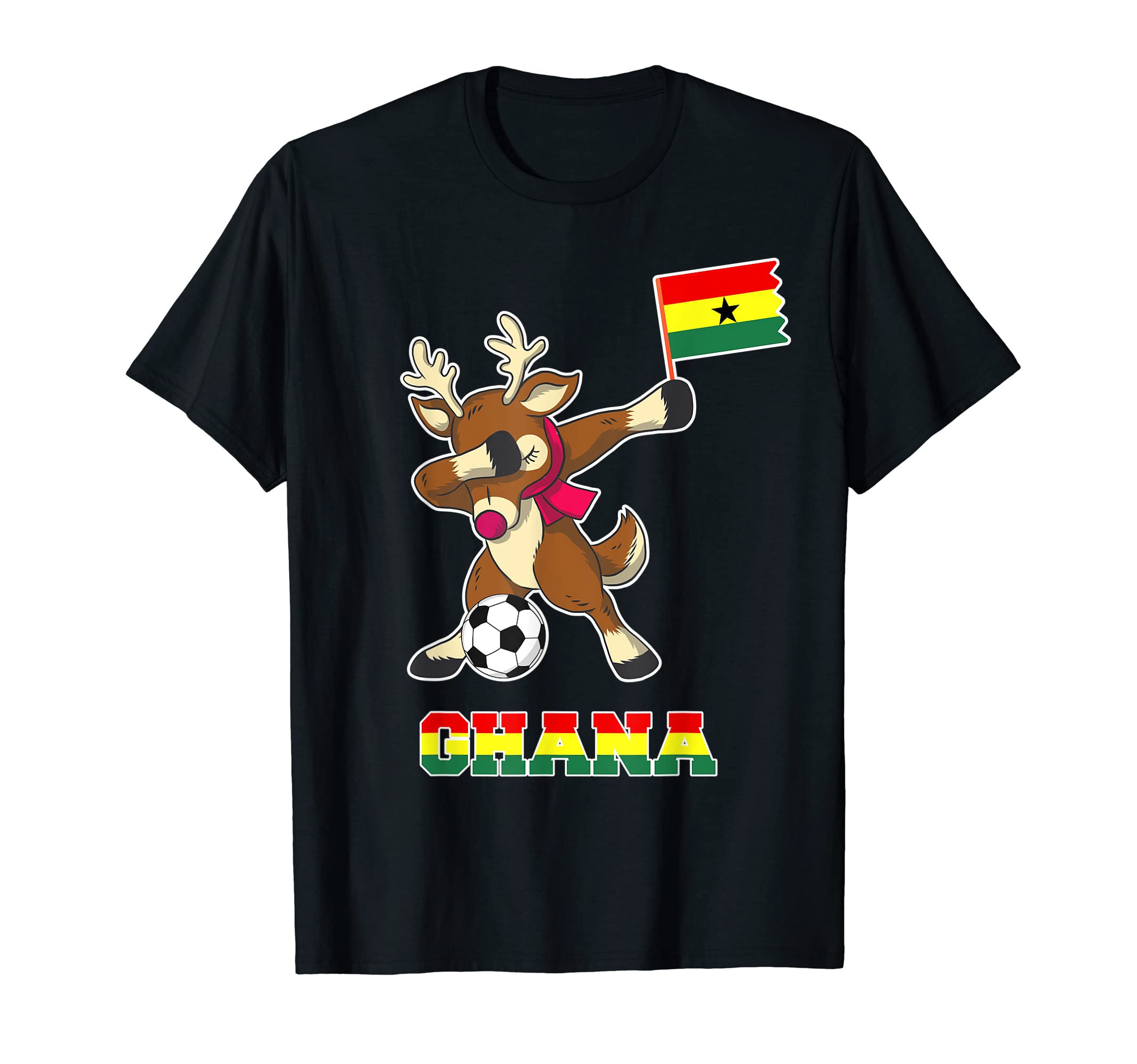 Ghana Soccer Reindeer Ghanaian Flag T-Shirt - Novelty Apparel Men Women - T-Shirt, Sweatshirt, Hoodie