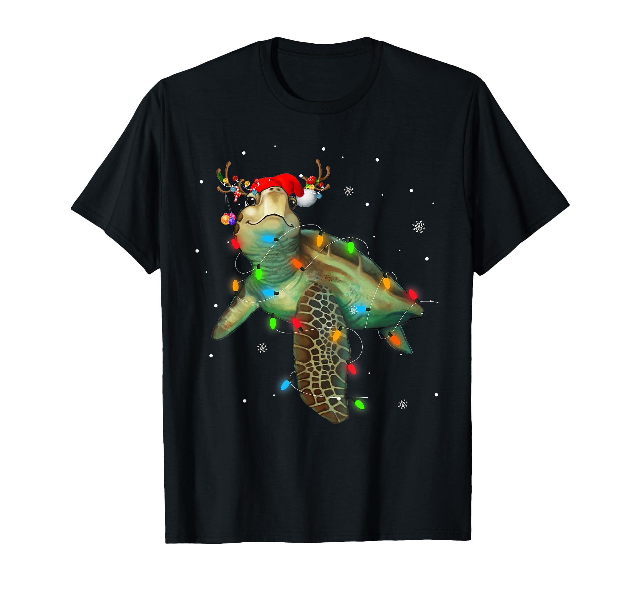 Sea Turtle Lights Funny Santa Hat Merry T-Shirt - Unique Graphic for Adults - T-Shirt, Sweatshirt, Hoodie