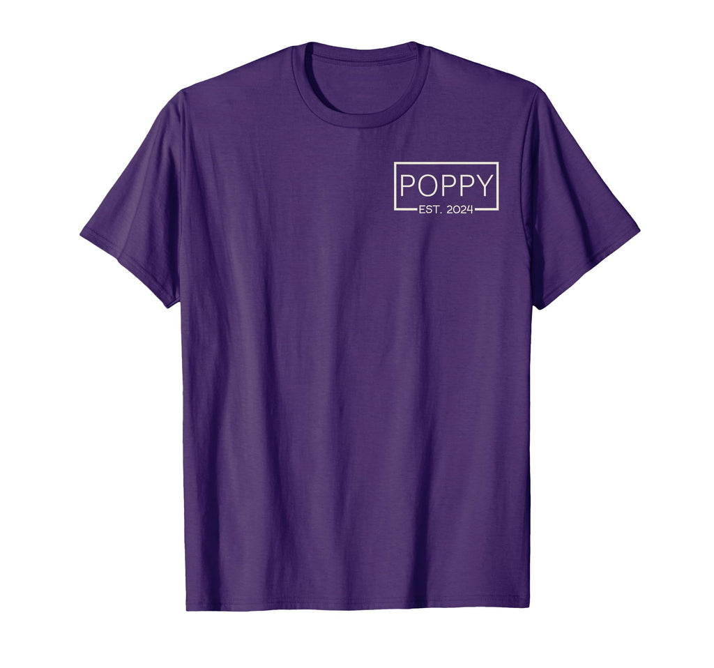 Poppy Est 2024 New Dad Fathers Day Pocket T-Shirt - Minimalist Print Unisex - T-Shirt, Sweatshirt, Hoodie