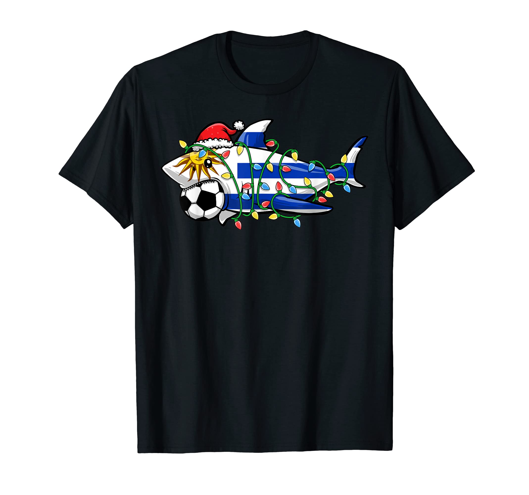 Santa Shark Soccer Football Lights T-Shirt - Novelty Apparel for Adults - T-Shirt, Sweatshirt, Hoodie