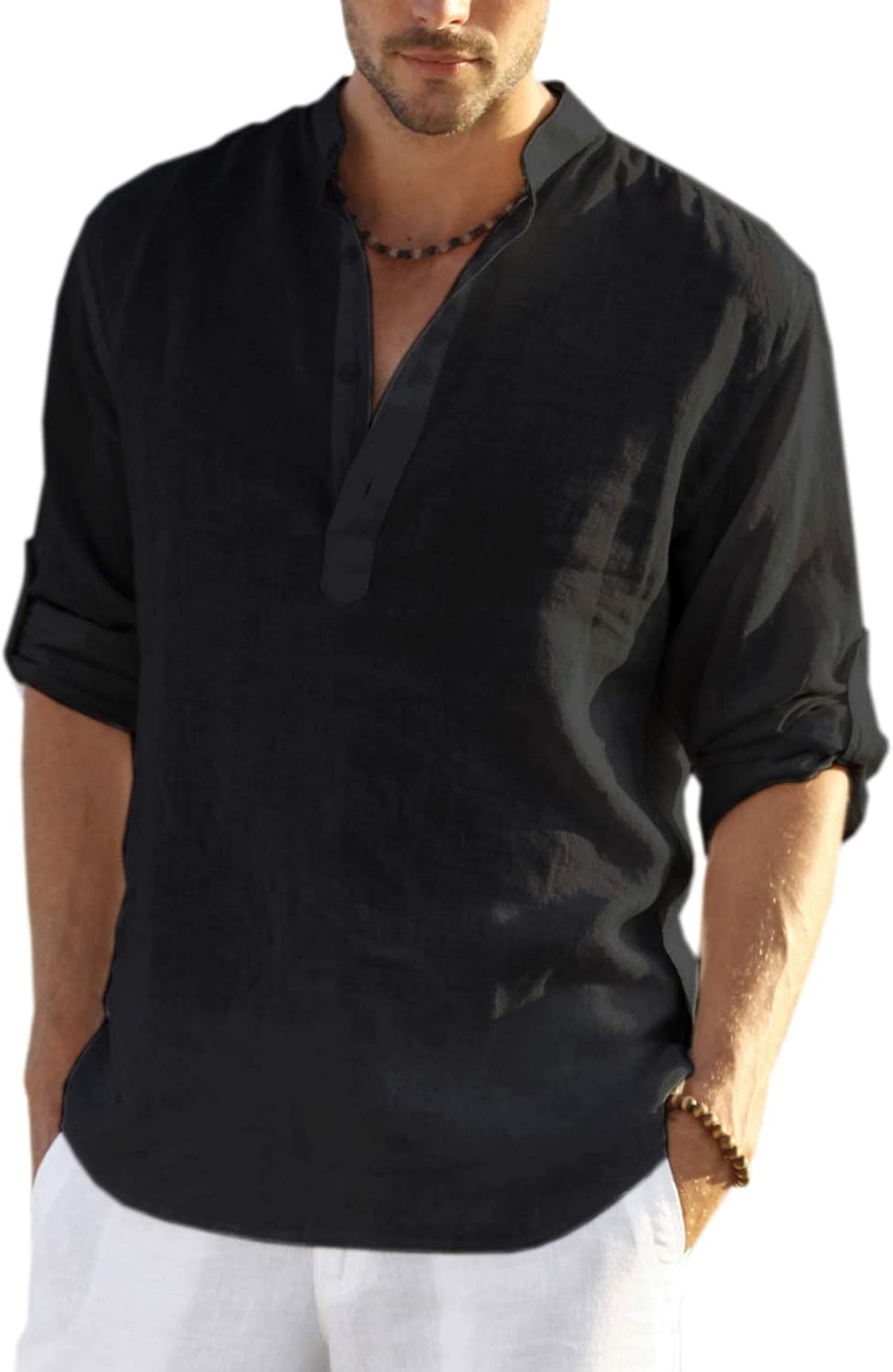 Men's Cotton Linen Henley Hippie Casual Beach Fashion - Adult & Kids T-Shirts, Sweatshirts & Hoodies apparel design preview 1