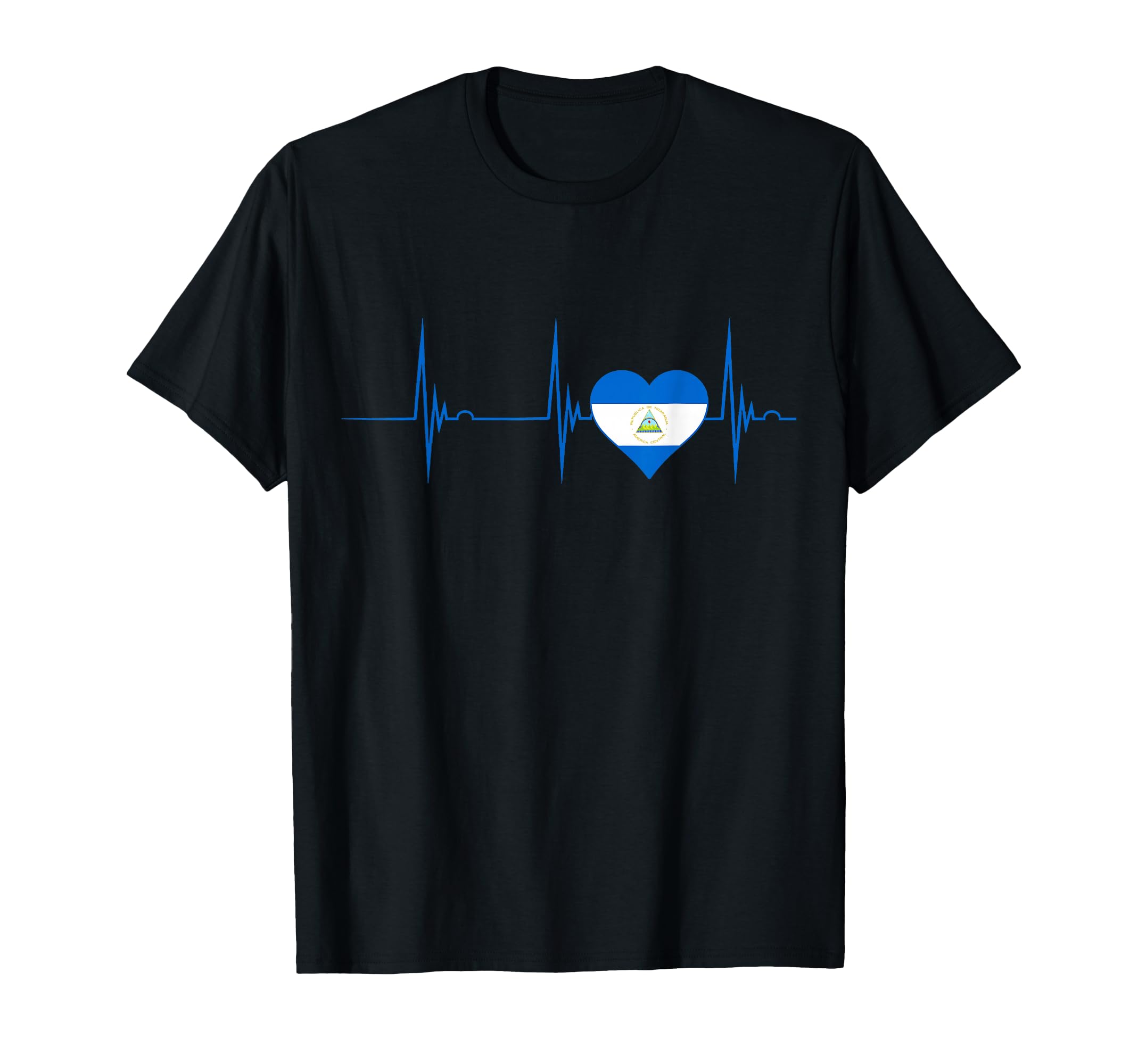Nicaragua Flag Heartbeat Ekg Pulse Heart T-Shirt - Graphic Print Unisex - T-Shirt, Sweatshirt, Hoodie