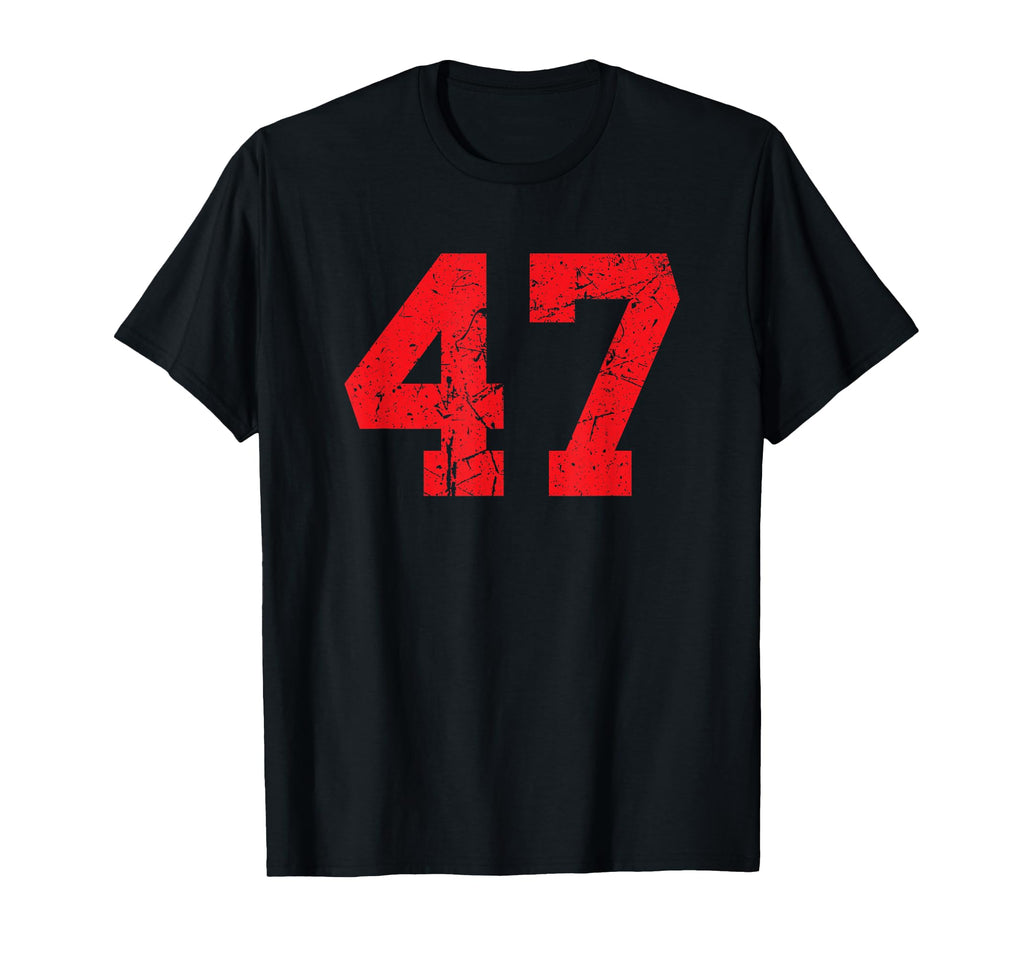 Red Distressed Sports Team Number 47 T-Shirt - Trendy Graphic for Adults - T-Shirt, Sweatshirt, Hoodie