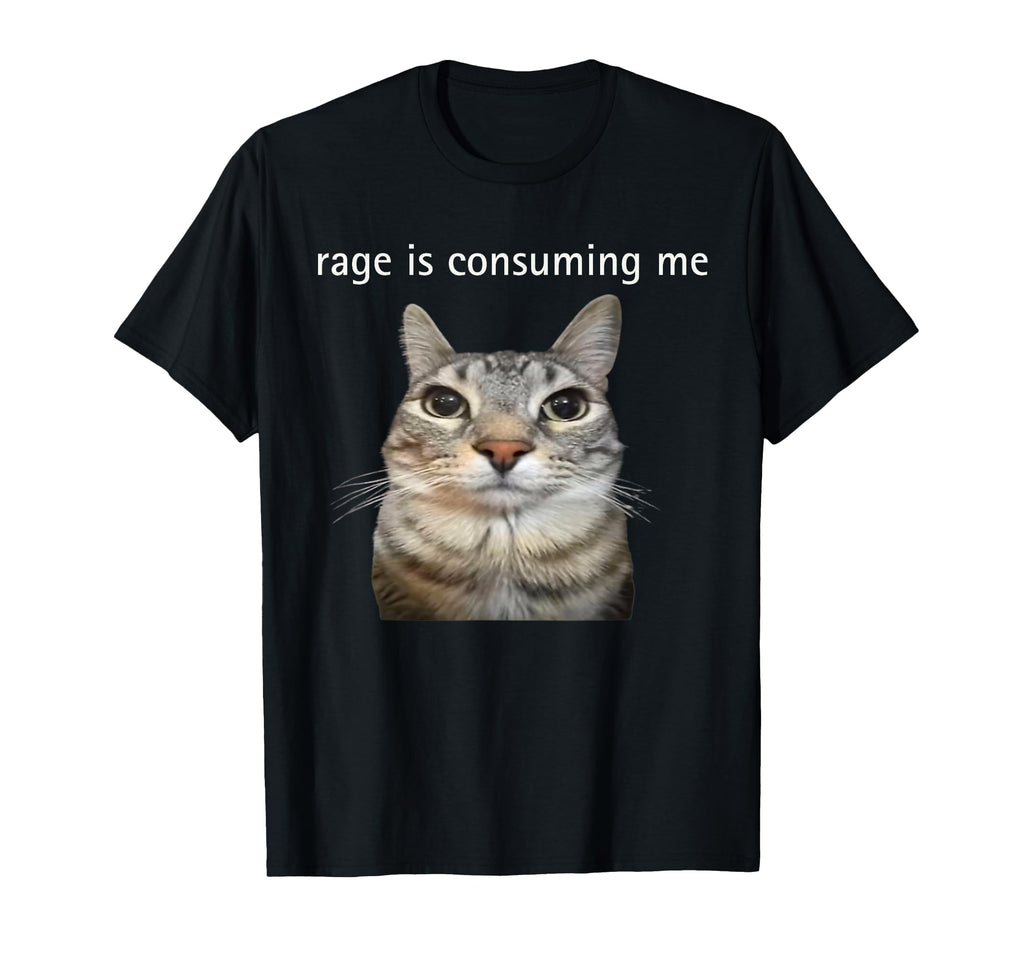 Rage Is Consuming Me Silly Staring Cat Meme T-Shirt - Graphic Print Unisex - T-Shirt, Sweatshirt, Hoodie