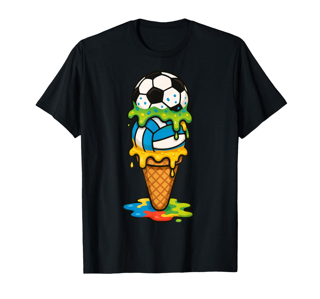 Soccer Volleyball Ice Cream Drip Summer T-Shirt - Custom Art Print Unisex - T-Shirt, Sweatshirt, Hoodie