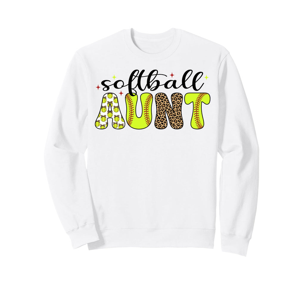 Softball Aunt Leopard Coquette Bow Sweatshirt - Graphic Print Men Women - T-Shirt, Sweatshirt, Hoodie
