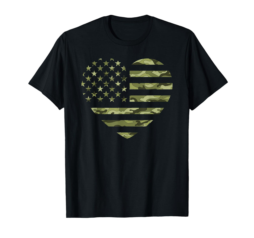 Camo American Flag Heart T-Shirt - Casual Everyday Wear for Adults - T-Shirt, Sweatshirt, Hoodie