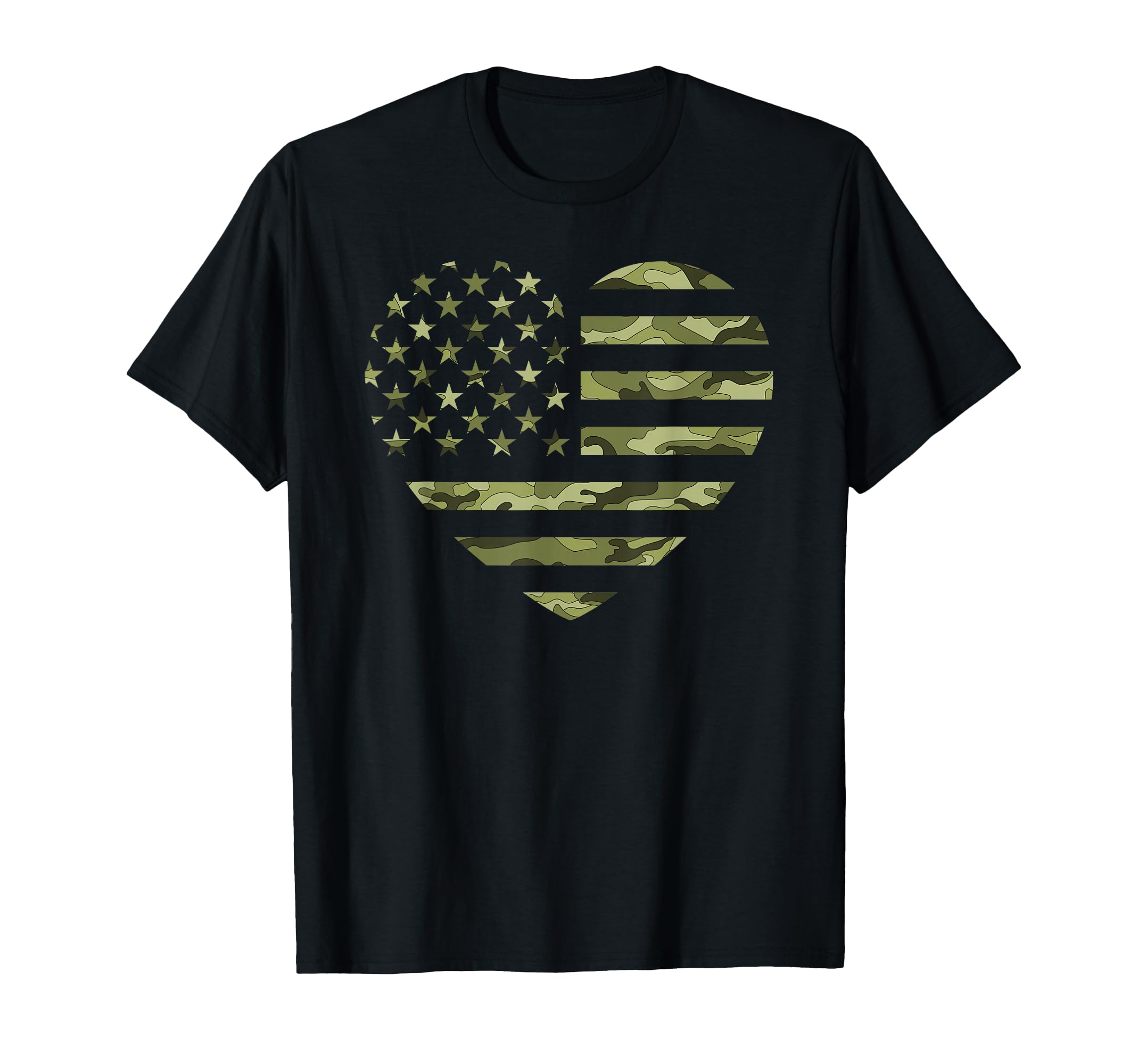 Camo American Flag Heart T-Shirt - Casual Everyday Wear for Adults - T-Shirt, Sweatshirt, Hoodie