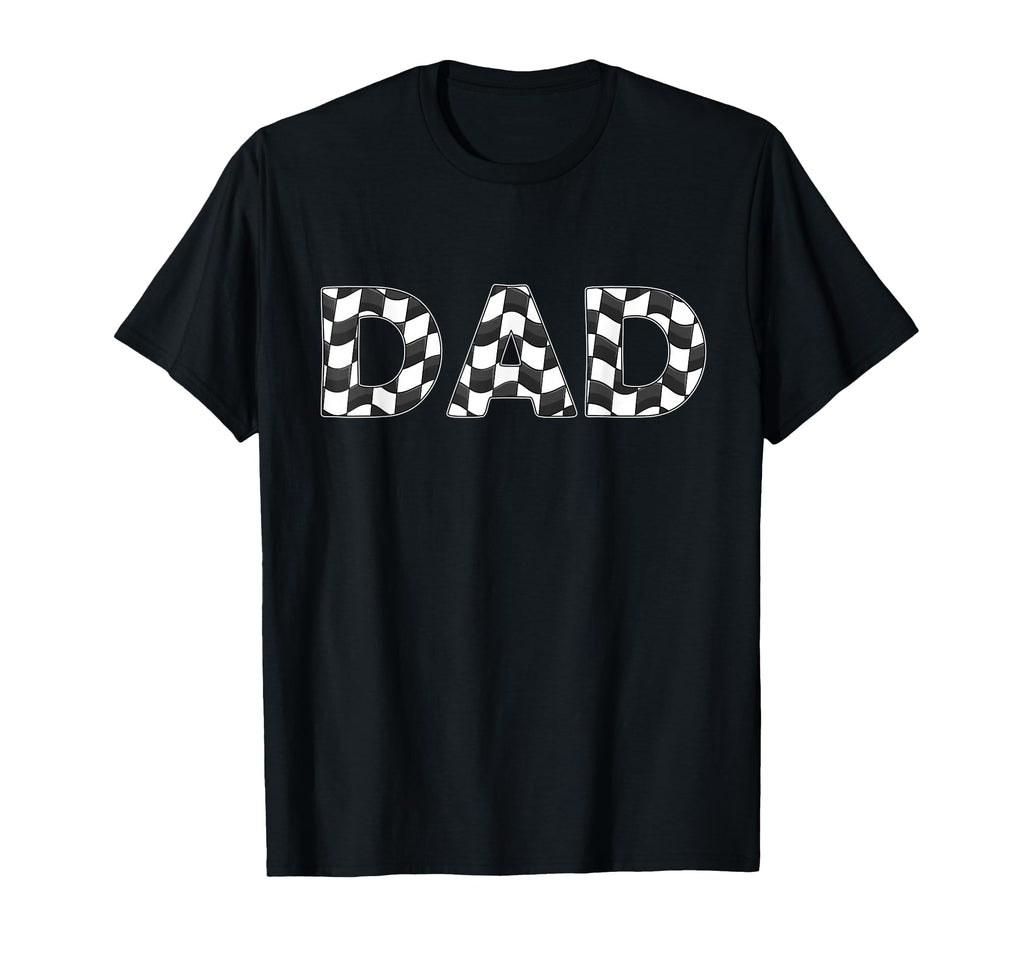 Checkered Race Car Dad White Black T-Shirt - Trendy Graphic Unisex - T-Shirt, Sweatshirt, Hoodie