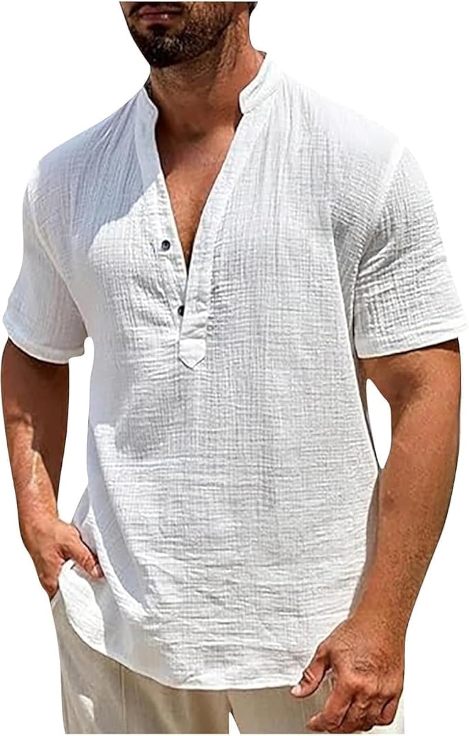 Linen for Men Casual Henley Beach Short Sleeve Hippie - Adult & Kids T-Shirts, Sweatshirts & Hoodies apparel design preview 1