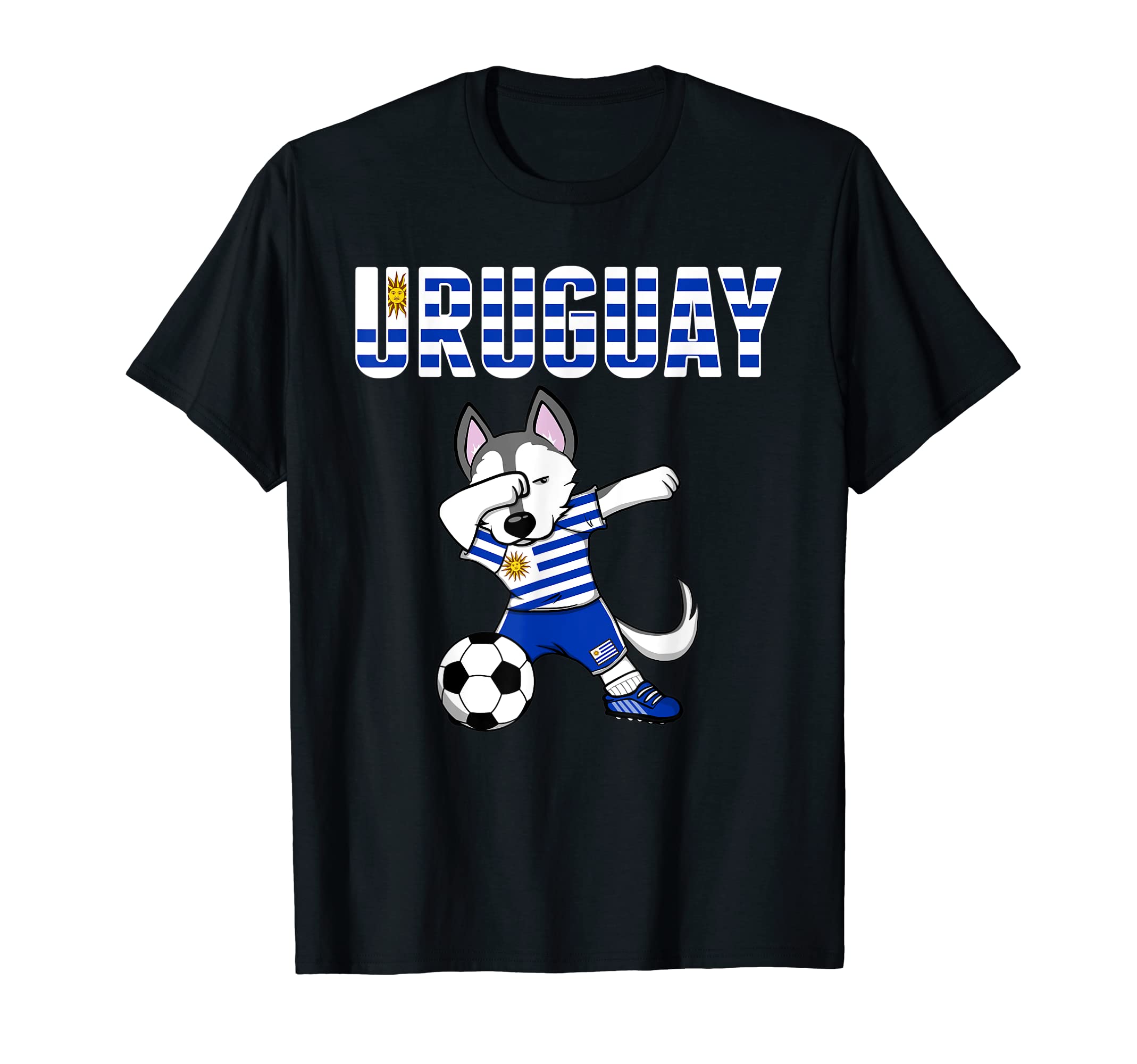 Dabbing Husky Dog Uruguay Soccer Fans T-Shirt - Novelty Apparel Unisex - T-Shirt, Sweatshirt, Hoodie