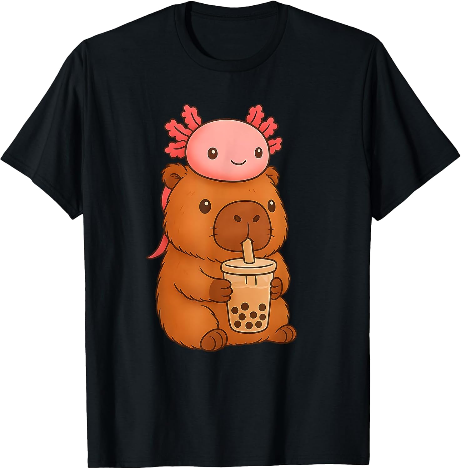 Cute Kawaii Bubble Tea Axolotl Capybara - Adult & Kids T-Shirts, Sweatshirts & Hoodies apparel design preview 1