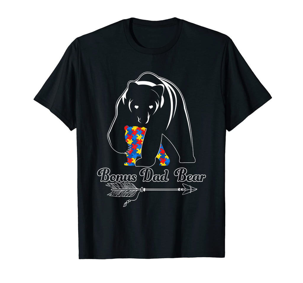 Mens Proud Bonus Dad Bear Autism T-Shirt - Minimalist Print Unisex - T-Shirt, Sweatshirt, Hoodie