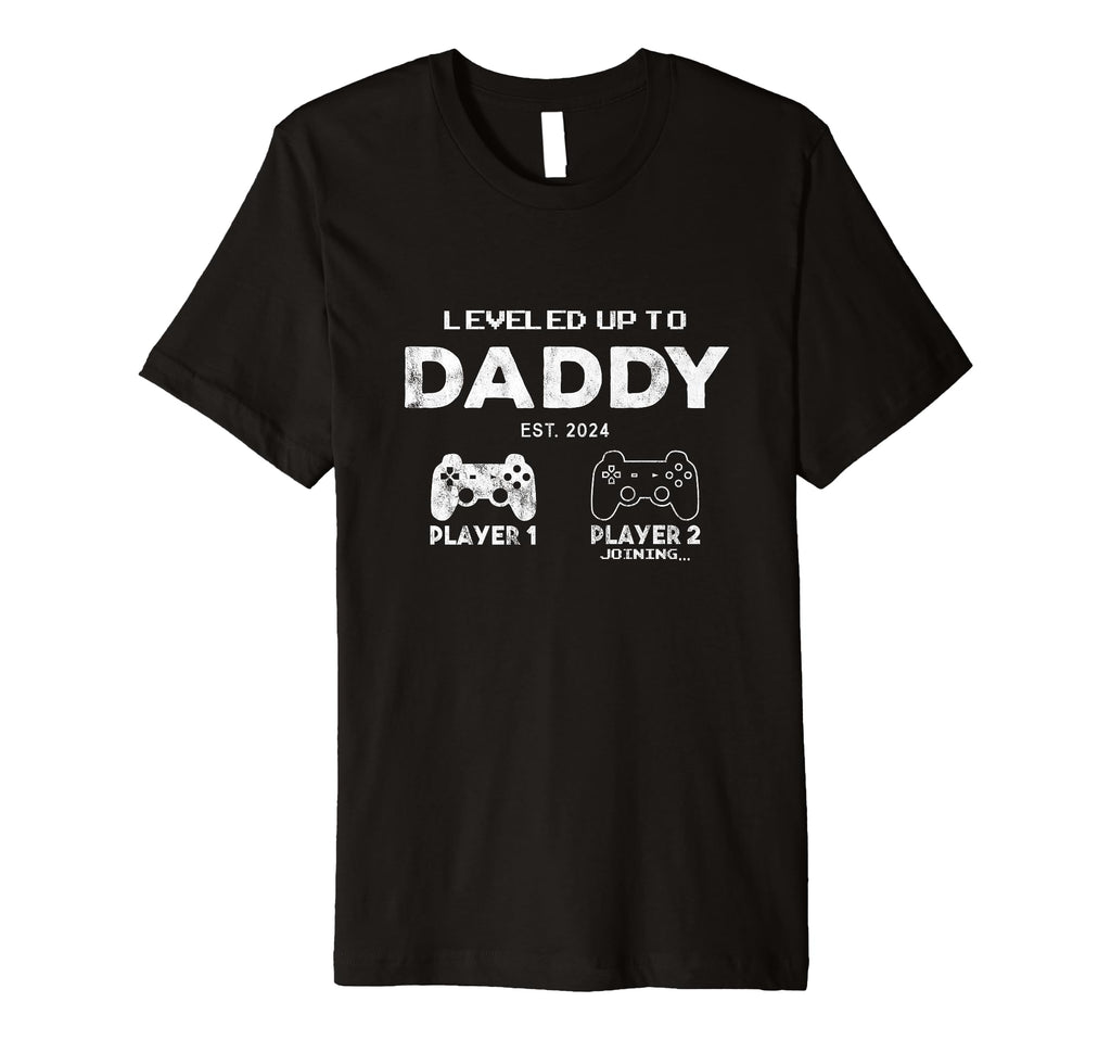 Mens Leveled Up To Daddy Gamer Dad T-Shirt - Minimalist Print Men Women - T-Shirt, Sweatshirt, Hoodie