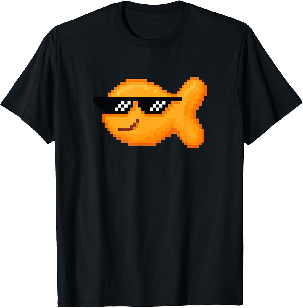 Pixelated Goldfish Snack with Thug Pixel Sunglasses - Adult & Kids T-Shirts, Sweatshirts & Hoodies apparel design preview 1