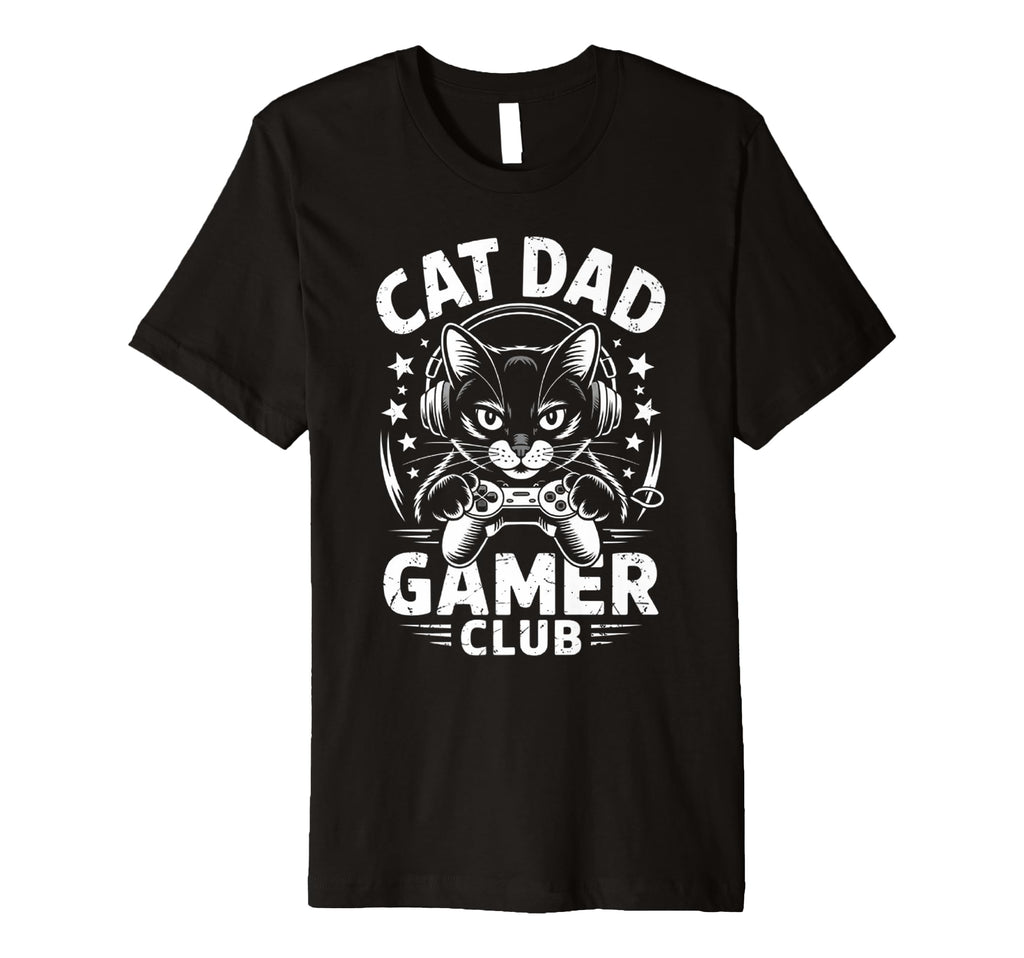 Funny Cat Dad Gamer Club Him Video T-Shirt - Custom Art Print for Adults - T-Shirt, Sweatshirt, Hoodie