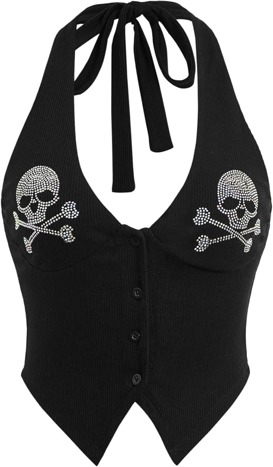 Women's Rhinestone Skull Halter Tops Goth Punk Tie - Adult & Kids T-Shirts, Sweatshirts & Hoodies apparel design preview 1