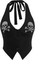 Women's Rhinestone Skull Halter Tops Goth Punk Tie - Adult & Kids T-Shirts, Sweatshirts & Hoodies apparel design preview 1