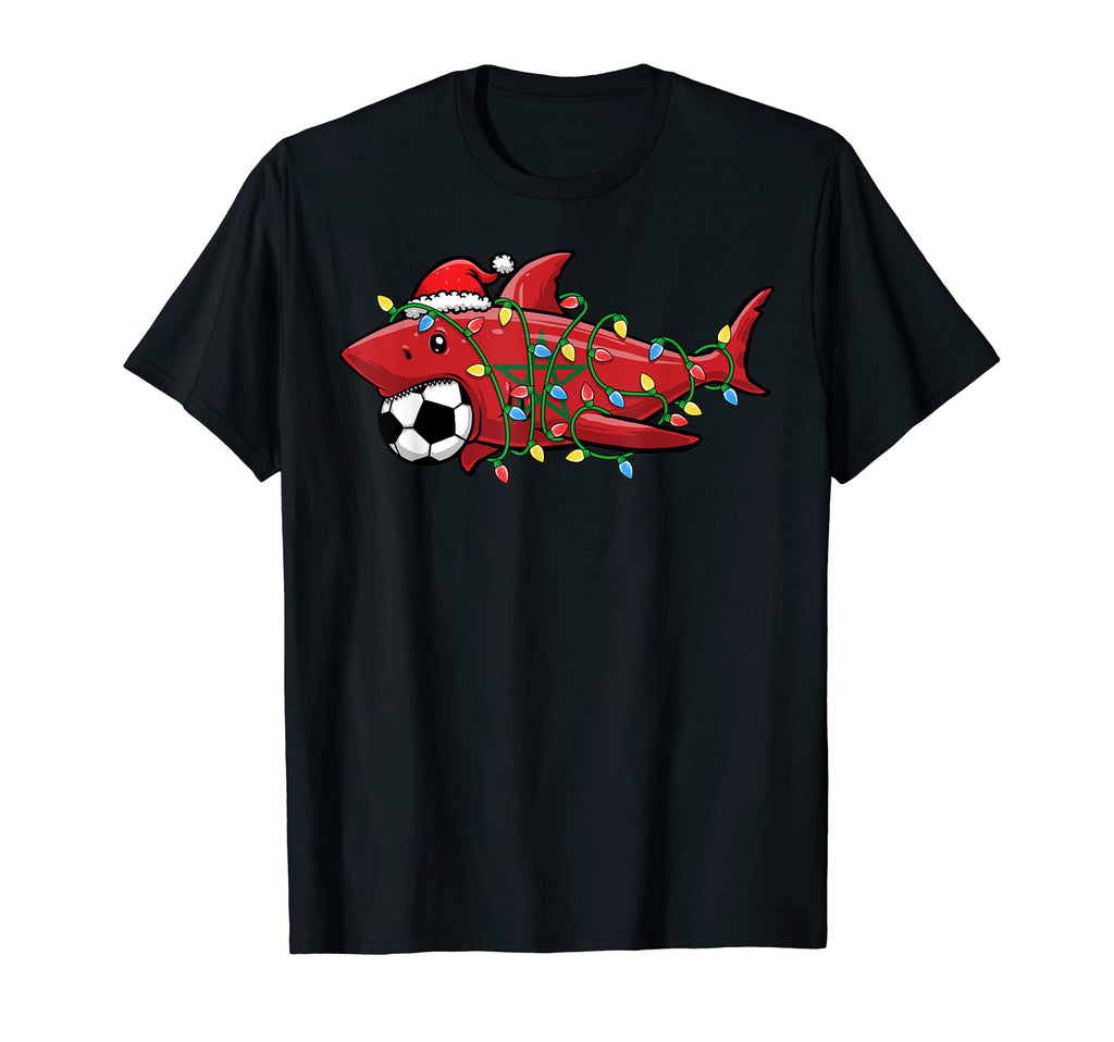 Santa Shark Soccer Football Lights T-Shirt - Casual Everyday Wear Unisex - T-Shirt, Sweatshirt, Hoodie