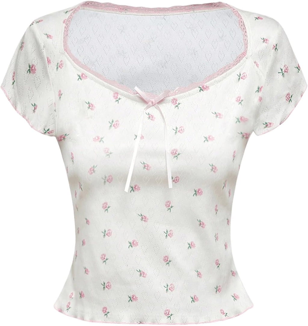Women's Summer Short Sleeve Y2k Ditsy Floral Lace - Adult & Kids T-Shirts, Sweatshirts & Hoodies apparel design preview 1