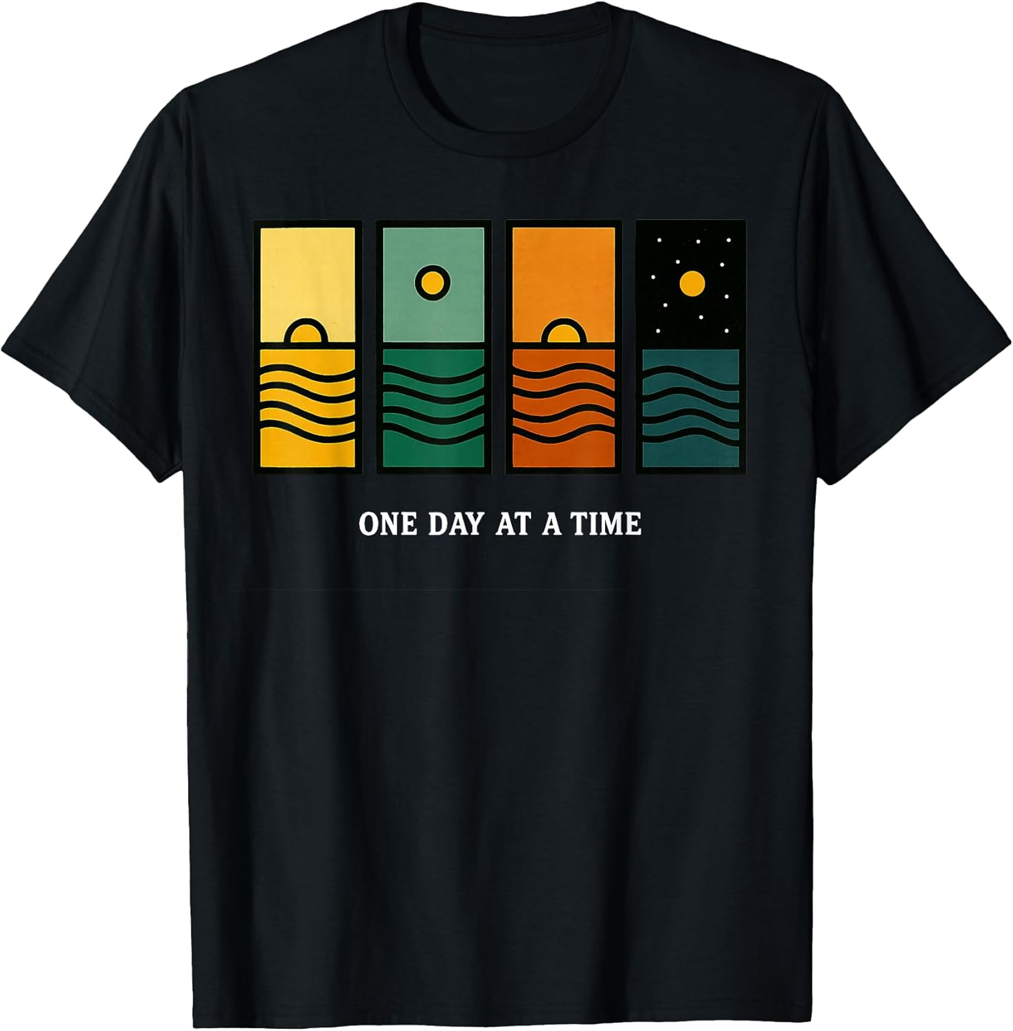 Retro One Day at A Time Motivational Quote Sunset - Adult & Kids T-Shirts, Sweatshirts & Hoodies apparel design preview 1