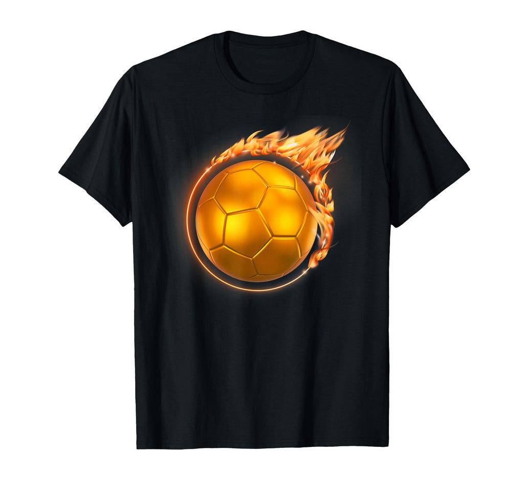Flaming Gold Soccer Ball Fireball T-Shirt - Minimalist Print Men Women - T-Shirt, Sweatshirt, Hoodie