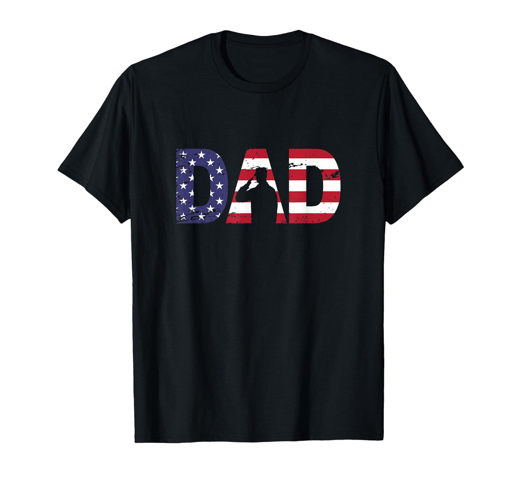 Patriotic Veteran Dad Saluting Soldier T-Shirt - Graphic Print Unisex - T-Shirt, Sweatshirt, Hoodie