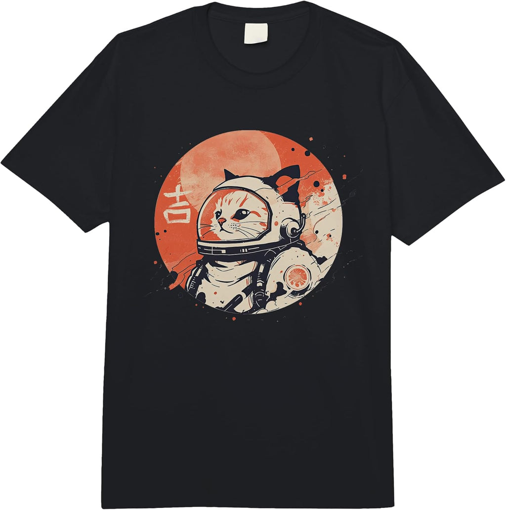 Japanese Minimalist 1950s Retro Space Cat Good Luck - Adult & Kids T-Shirts, Sweatshirts & Hoodies apparel design preview 1