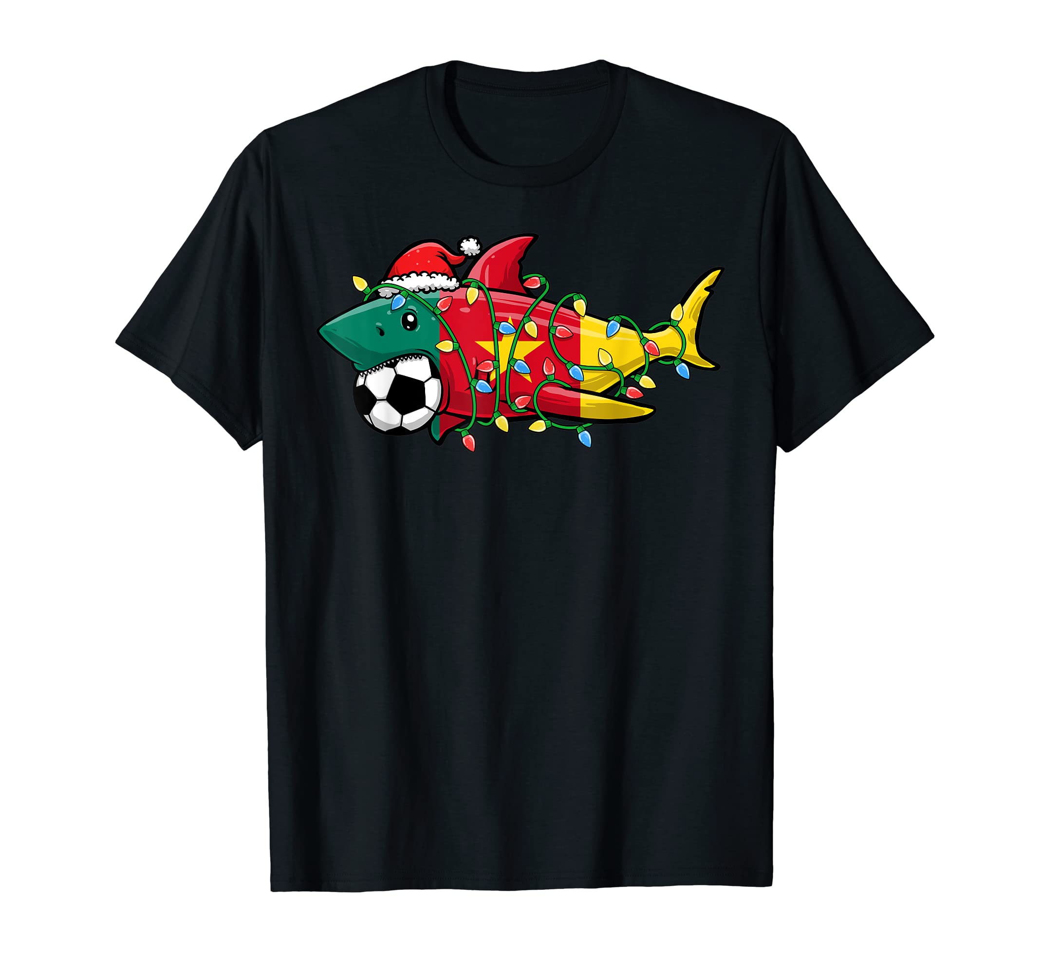 Santa Shark Soccer Football Lights T-Shirt - Trendy Graphic Unisex - T-Shirt, Sweatshirt, Hoodie