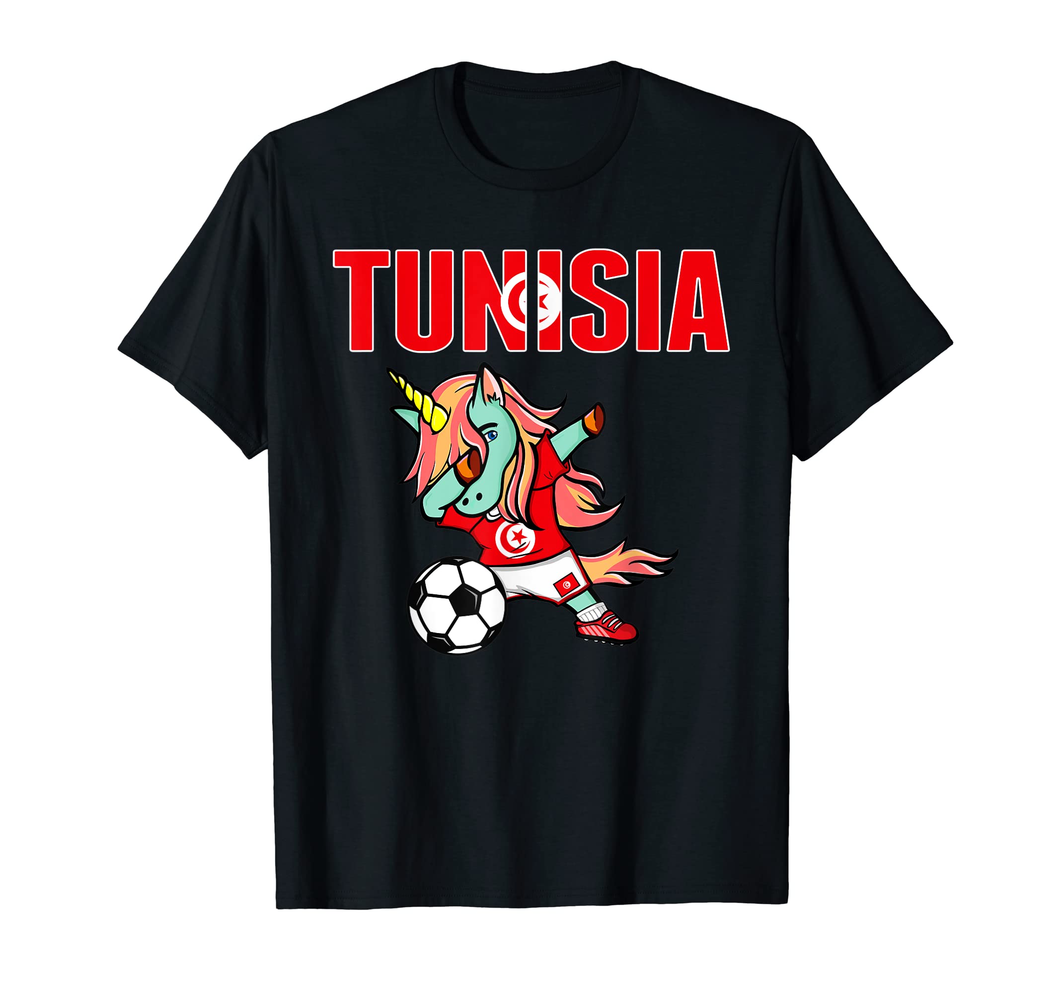 Dabbing Unicorn Tunisia Soccer Fans T-Shirt - Casual Everyday Wear Unisex - T-Shirt, Sweatshirt, Hoodie