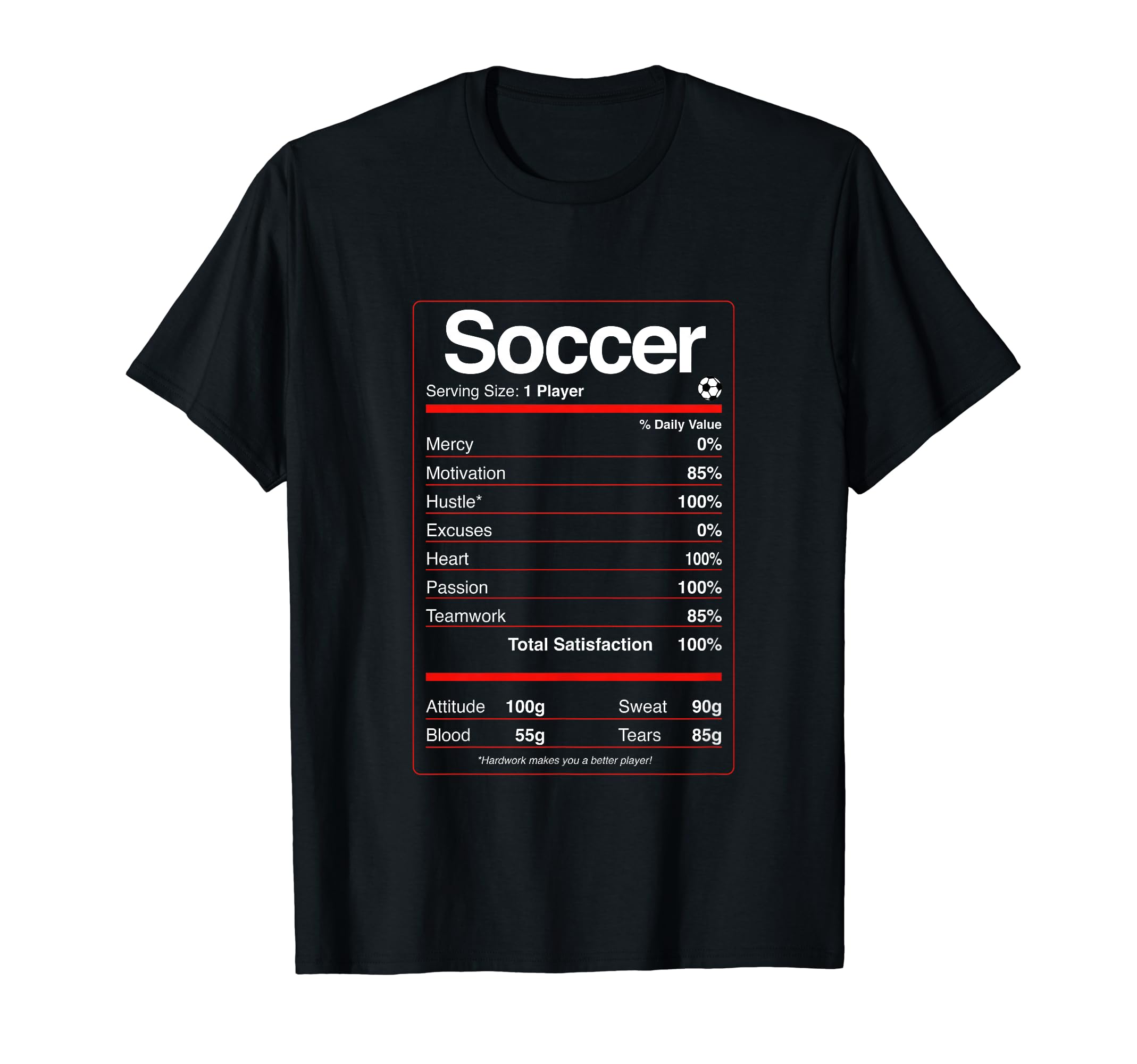 Soccer Player Nutritional Facts Funny T-Shirt - Minimalist Print Men Women - T-Shirt, Sweatshirt, Hoodie