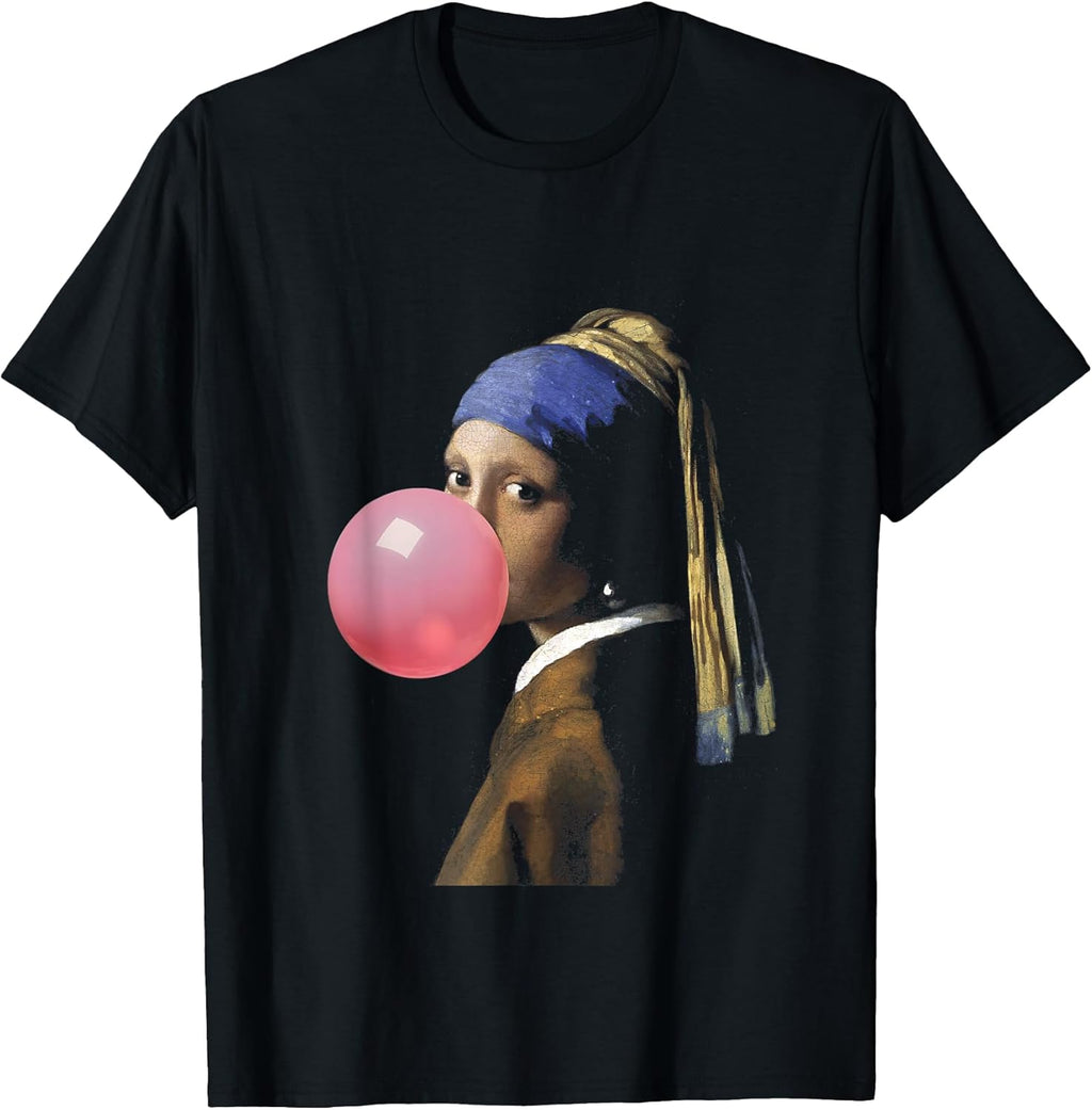 Johannes Vermeer's Girl Pearl Earring Bubble Gum Pop - Adult & Kids T-Shirts, Sweatshirts & Hoodies apparel design preview 1