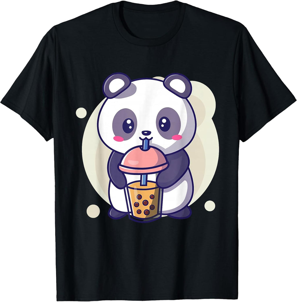 Cute Kawaii Panda Drinks Boba Bubble Tea Aesthetic - Adult & Kids T-Shirts, Sweatshirts & Hoodies apparel design preview 1