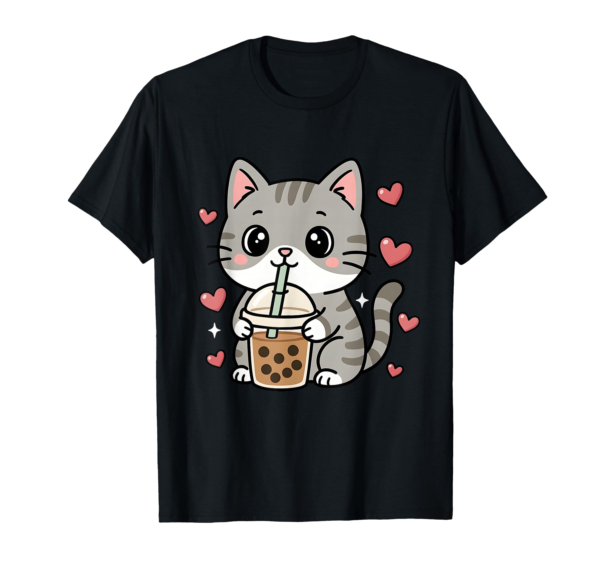 Grey Cat Boba Tea Bubble Tea Anime T-Shirt - Minimalist Print for Adults - T-Shirt, Sweatshirt, Hoodie