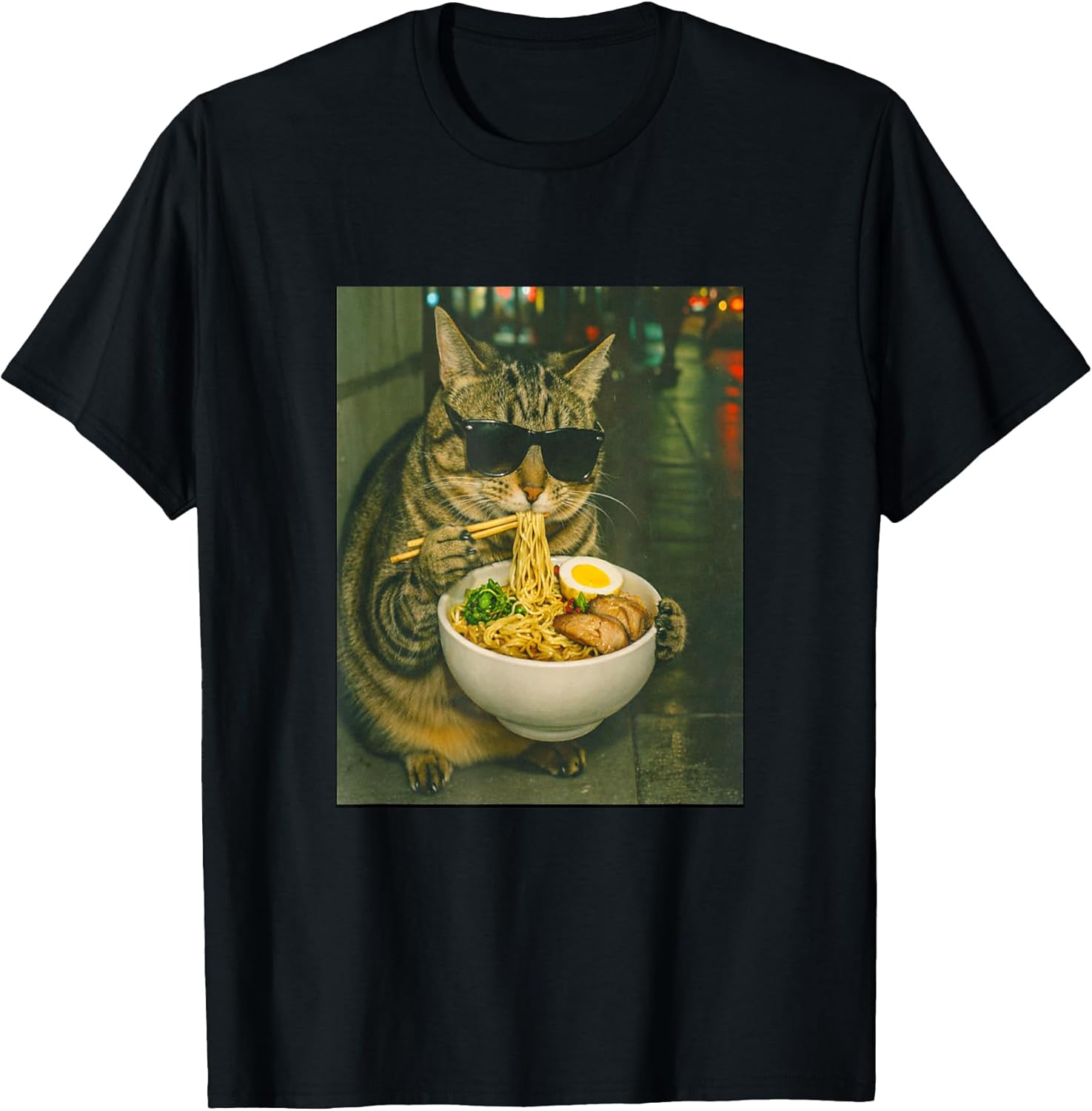 Cat Eating Ramen Noodles Meme Retro Urban - Adult & Kids T-Shirts, Sweatshirts & Hoodies apparel design preview 1