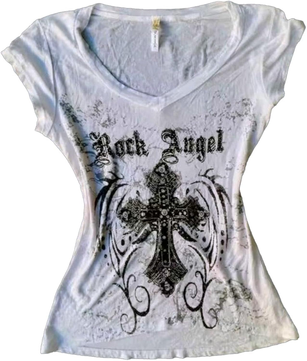 Women Y2K Gothic V-Neck Dark Aesthetic Graphic Slim - Adult & Kids T-Shirts, Sweatshirts & Hoodies apparel design preview 1