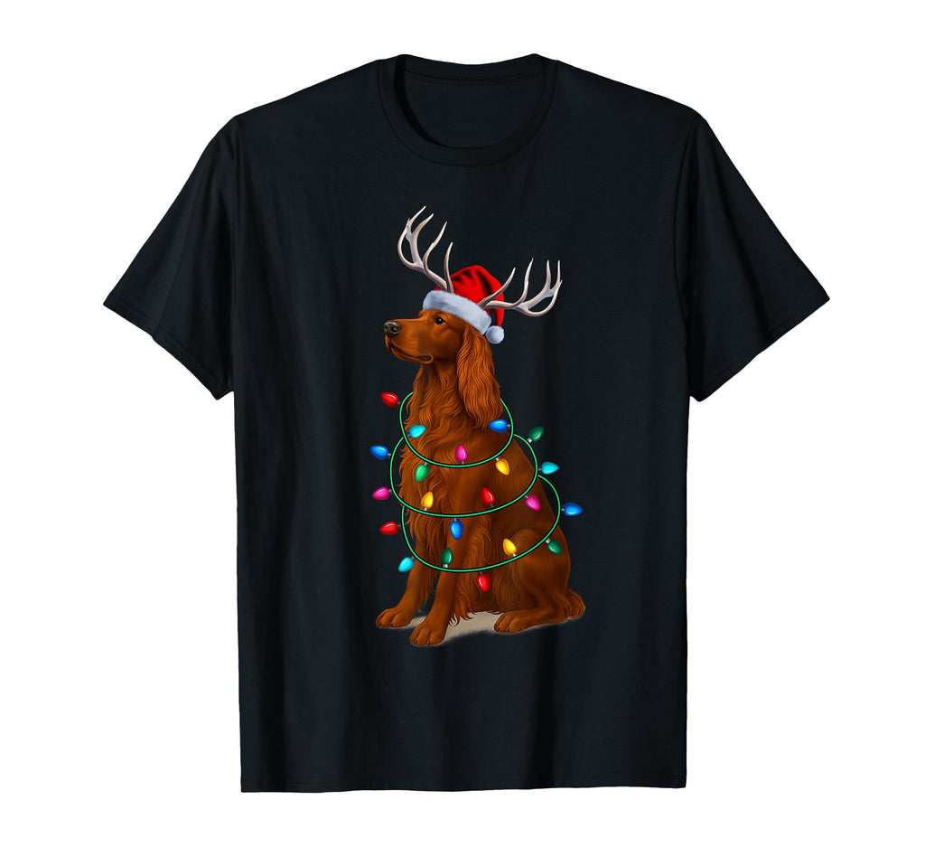 Irish Setter Lights Santa Hat Reindeer T-Shirt - Fun Novelty Design Unisex - T-Shirt, Sweatshirt, Hoodie