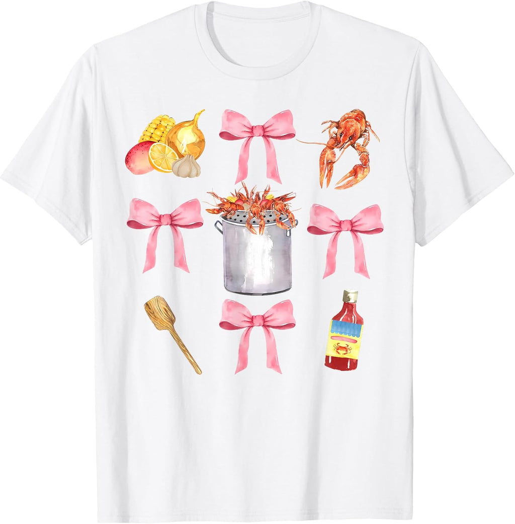 Pink Bow Cute Coquette Crawfish Clean Girl Aesthetic - Adult & Kids T-Shirts, Sweatshirts & Hoodies apparel design preview 1
