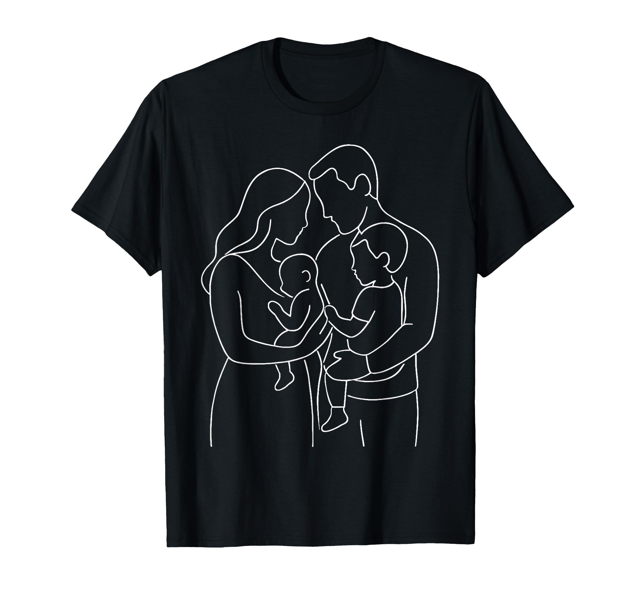 Family Line Art Mother Dad Son Daughter T-Shirt - Aesthetic Graphic Unisex - T-Shirt, Sweatshirt, Hoodie