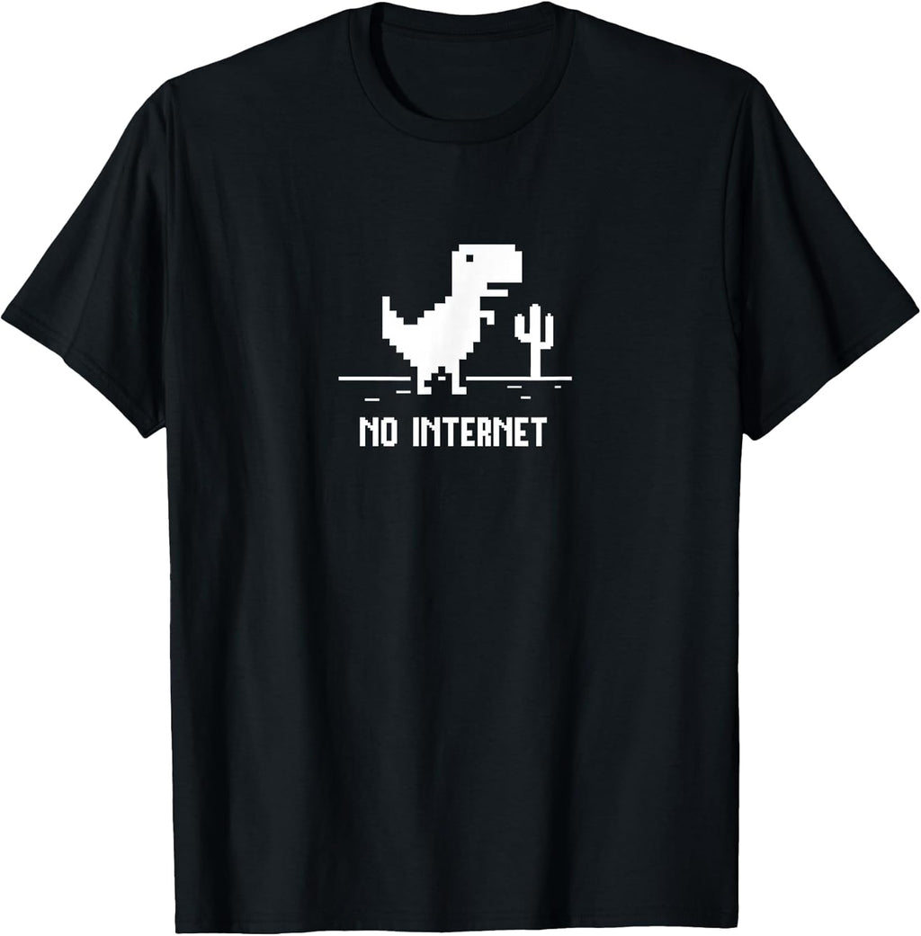 Pixel Art T-Rex Dinosaur for Coders "No Internet" - Adult & Kids T-Shirts, Sweatshirts & Hoodies apparel design preview 1