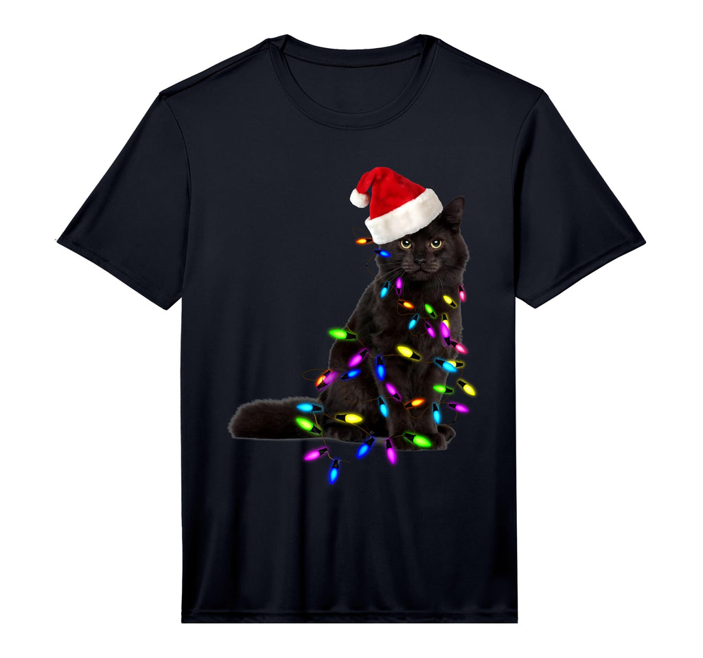 Funny Santa Black Cat Lights Cat Mom T-Shirt - Graphic Print for Adults - T-Shirt, Sweatshirt, Hoodie