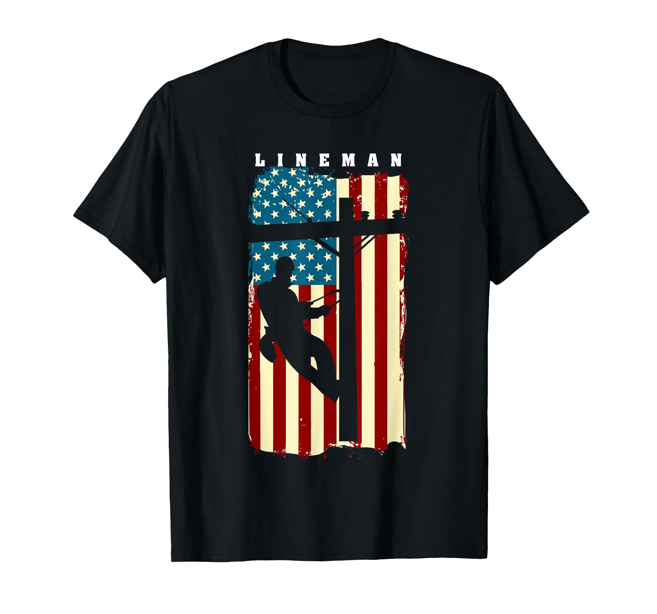 Lineman American Flag Electric Cable T-Shirt - Unique Graphic Men Women - T-Shirt, Sweatshirt, Hoodie